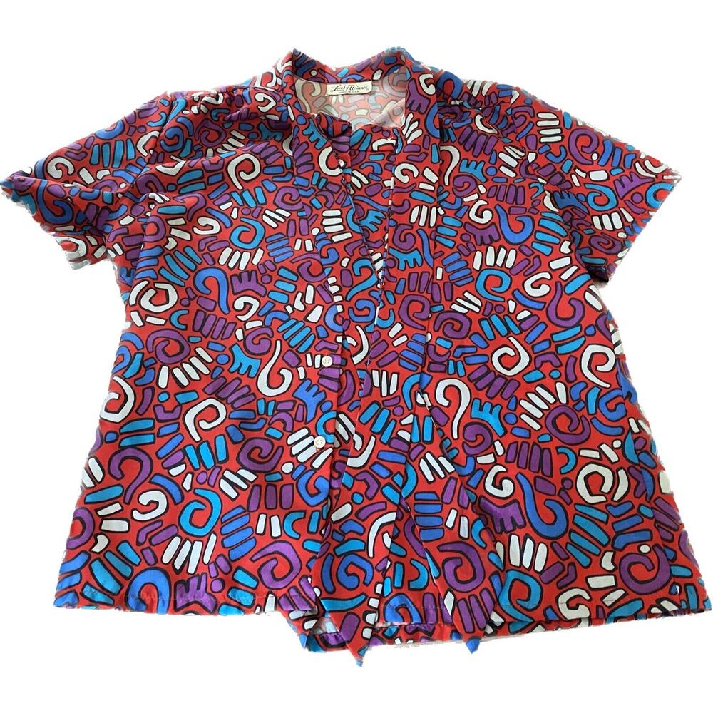 Lucky Winner Shirt Womens Pullover‎ Short Sleeve Floral Grandma VTG US Made